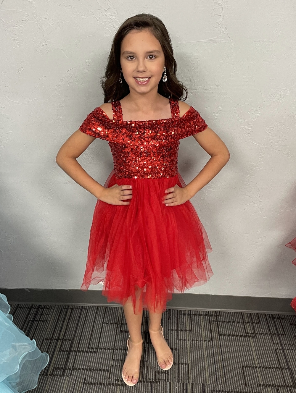 Girls' Red Sequin Tulle Performance Dress